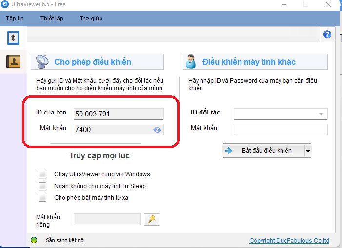 ID và mật khẩu của UltraViewer khi sửa máy tính qua mạng