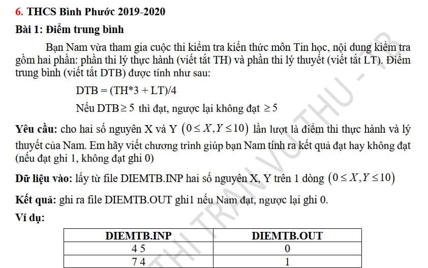 1 Giải đề thi học sinh giỏi tin học lớp 9 THCS tỉnh bình phước 2019 - 2020