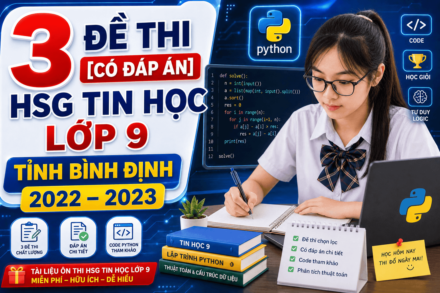 3 Đề Thi [CÓ ĐÁP ÁN] HSG Tin Học Lớp 9 Tỉnh Bình Định 2022–2023