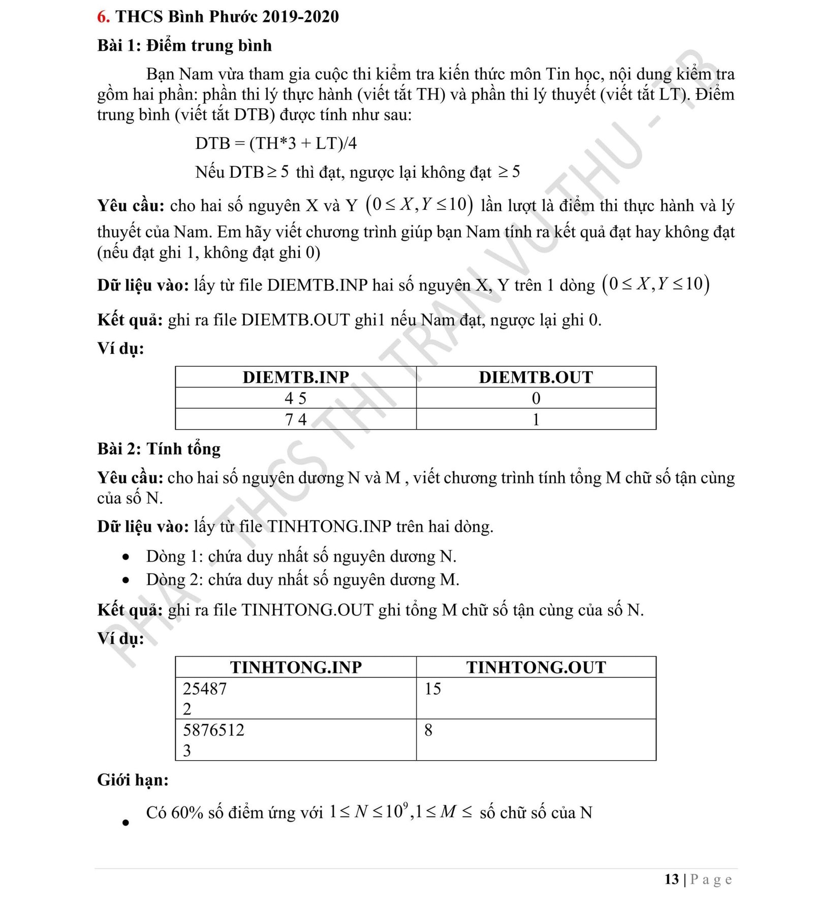 Hướng Dẫn Giải Chi Tiết 6 Đề Thi HSG Tin Học THCS Bình Phước 2019-2020 Bằng Python